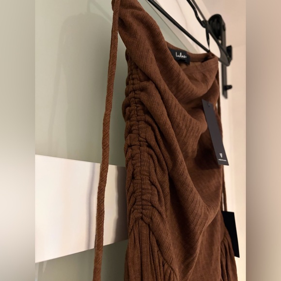 Lulus Halloran Chocolate Brown Pointelle Strapless Wide-leg Jumpsuit - Size S - Picture 5 of 5